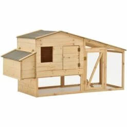 MAISONCHIC Poulailler Enclos Cage Extérieure Pour Poulets - Bois De Pin Massif 178x67x92 Cm